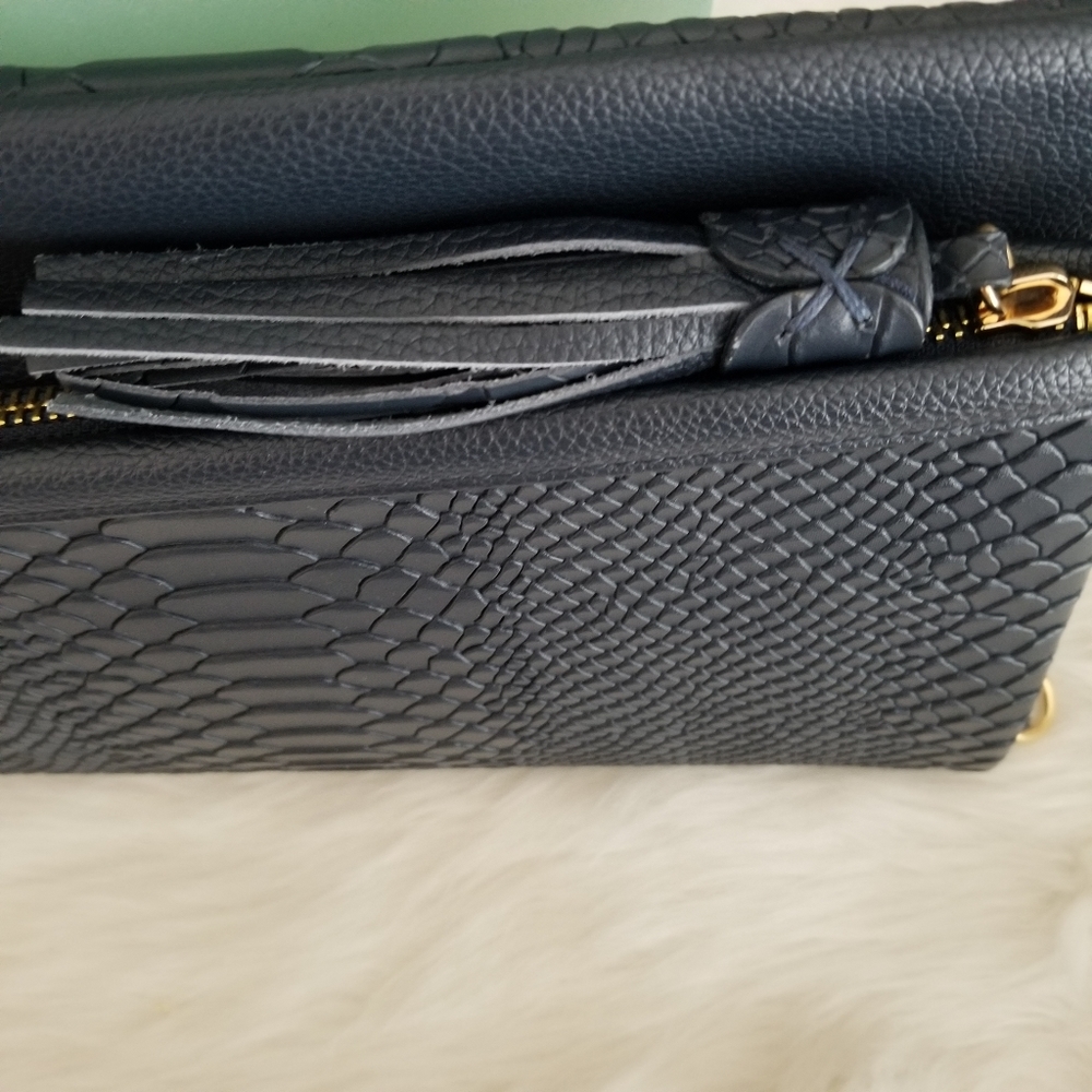 Gigi New York Navy Embossed Python Leather Clutch - image 5